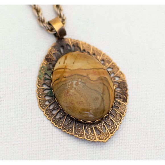 Bohemian Earthy Lucky Stone Necklace 24 Inch - T16 - Picture 1 of 3